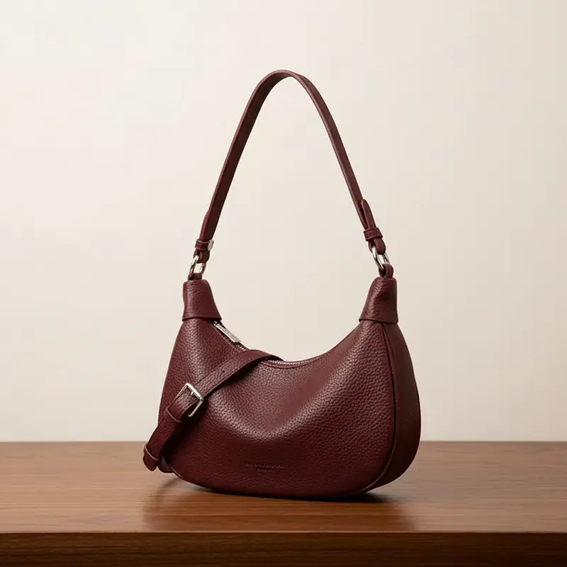 Sac hobo élégant couleur bordeaux en simili cuir