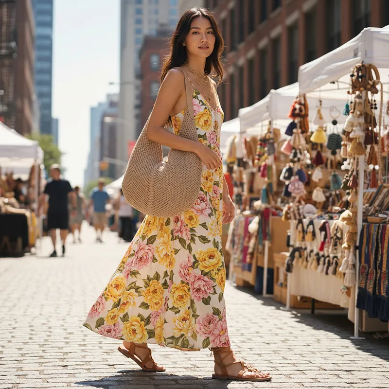 Look boho avec un sac hobo au crochet
