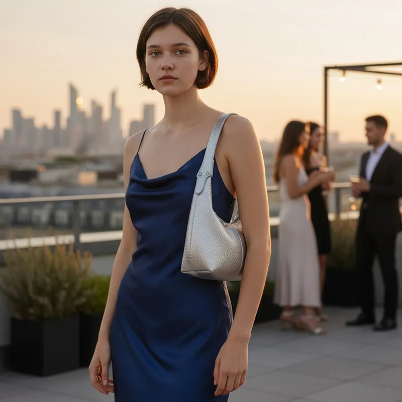 Look de soirée branchée avec un sac hobo argenté